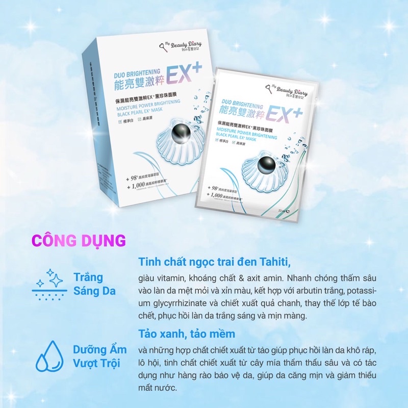 Mặt nạ My Beauty Diary Đài Loan EX+ Ngọc Trai Đen nhân đôi tác dụng trắng sáng Chính hãng miếng lẻ ＊AramoMart＊