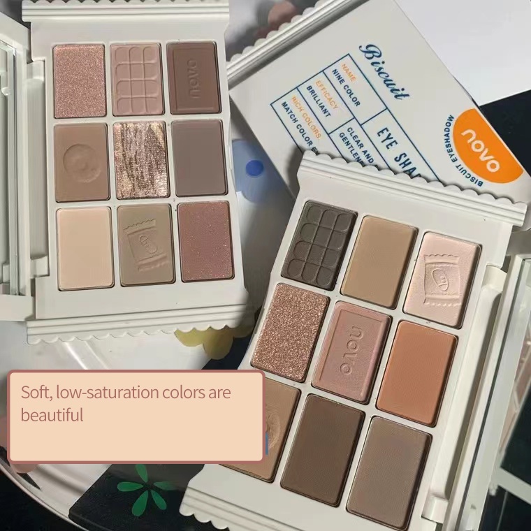 NOVO® Bảng phấn mắt 9 màu sáng bóng tinh tế trang điểm mặt không thấm nước 9g