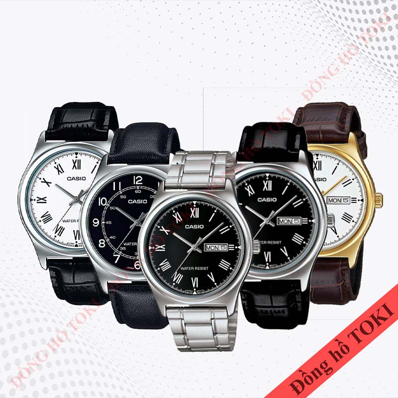 Pin thay đồng hồ đeo tay casio MTP-V006 dây da dây kim loại các màu