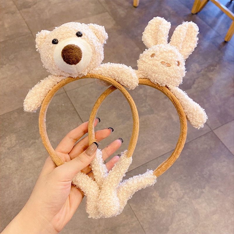 Băng đô rửa mặt hình gấu thỏ nhồi bông dễ thương cho bé gái