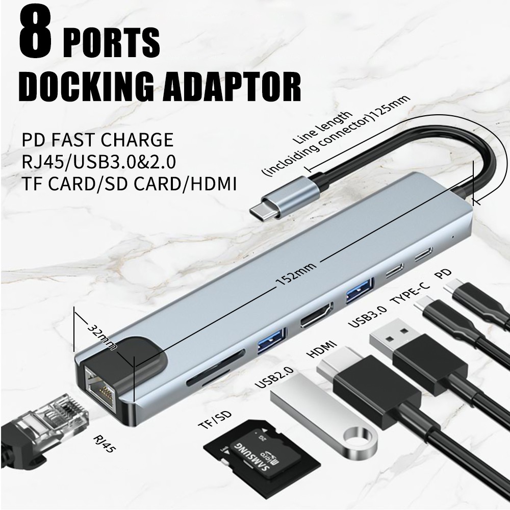 Bộ chuyển đổi cổng C B USB 3.0 HDMI 6 trong 1 cho Macbook Pro Type C 3.0