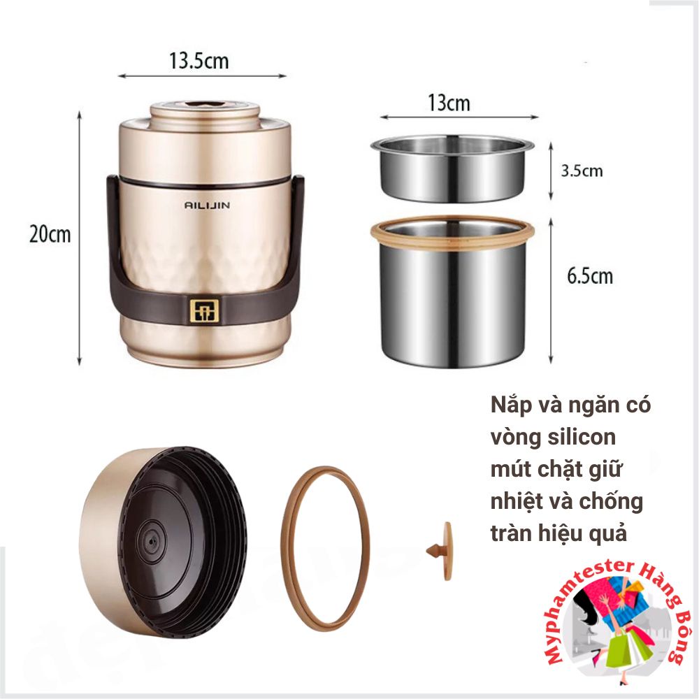 Cặp lồng inox cao cấp AILIJIN giữ nhiệt, chống tràn