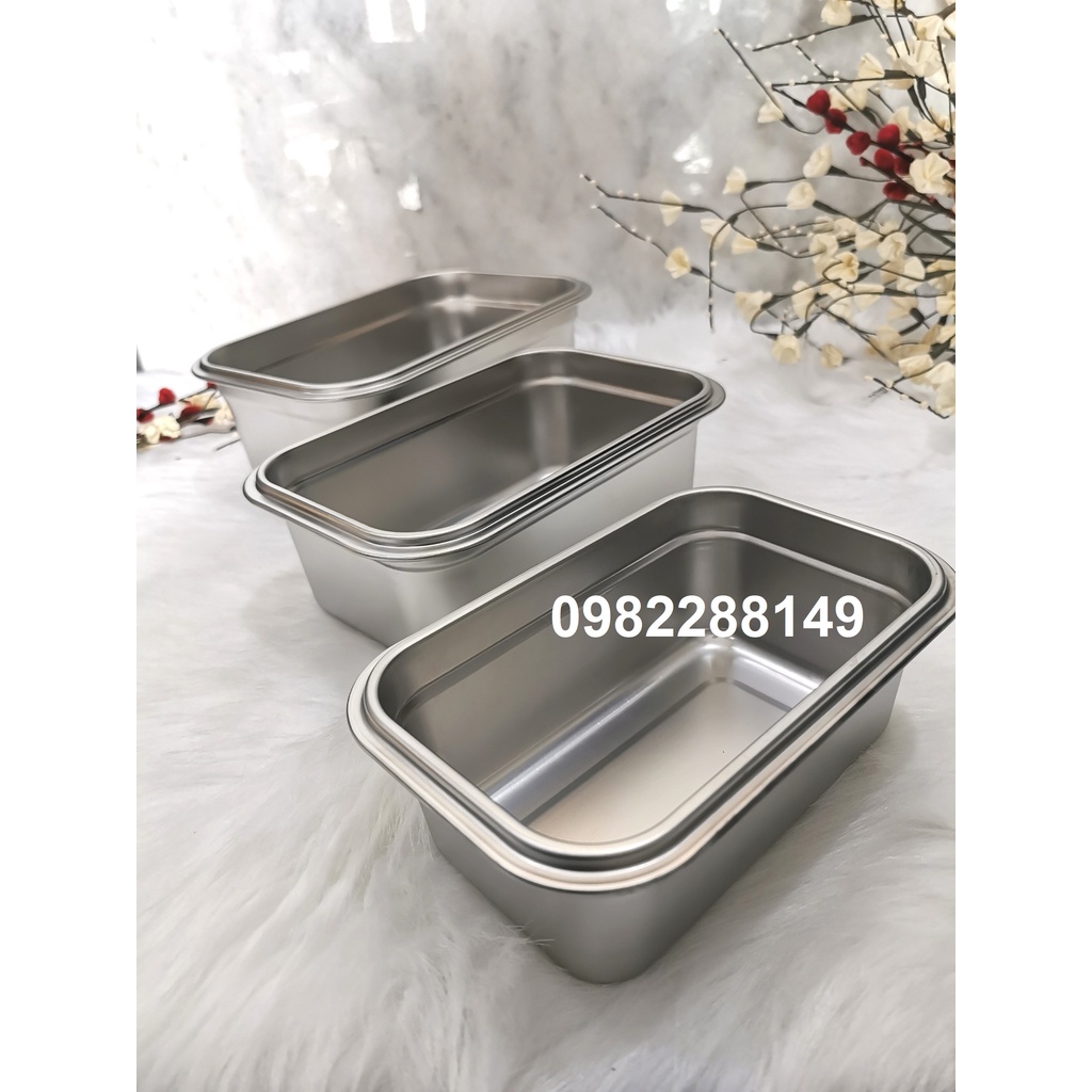 BỘ 3 KHAY INOX 304 CÓ NẮP ĐỰNG THỰC PHẨM LẠNH  CÓ HỘP ĐỰNG