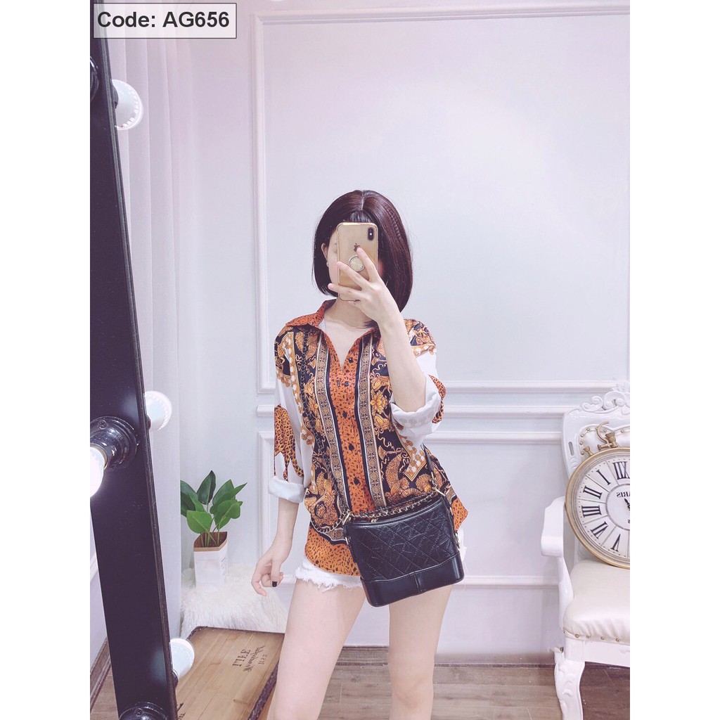 áo sơ mi 💖FREESHIP💖 Áo Kiểu Sơ Mi Nữ Họa Tiết In Hoa Văn Tay Dài Freesize từ 40 đến 55 kg ALUZ STORE