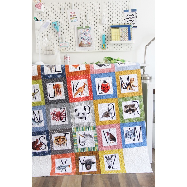 Vải Cotton Thô Hàn - Mẫu 24 chữ cái hình con thú  DIY