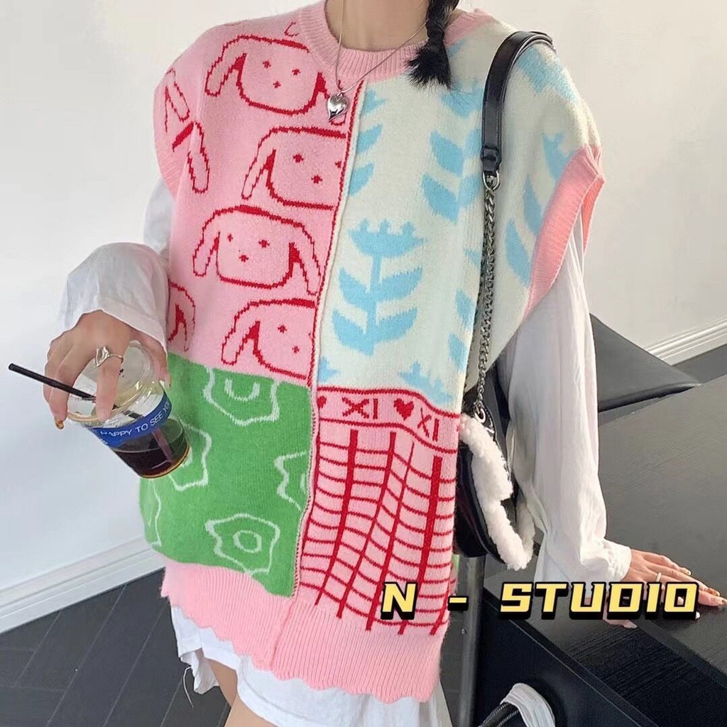 Áo len không tay cổ tròn dáng rộng thiết kế mới phong cách Hàn Quốc thời trang cho nữ
