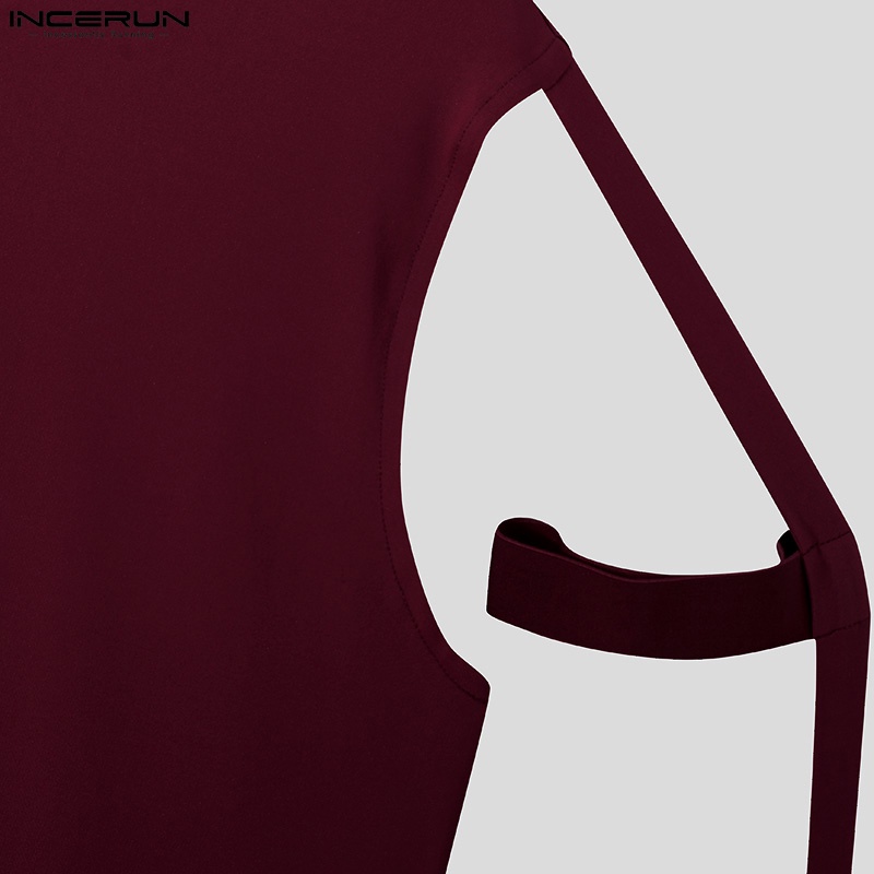 Áo nam INCERUN tay ngắn màu trơn thời trang