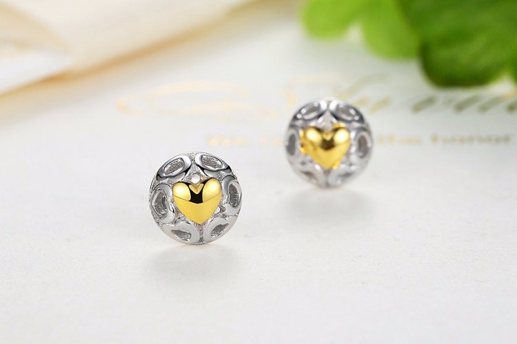 Khuyên Tai Dạng Nụ Bamoer PAS443 Thiết Kế Trái Tim Ghép Rỗng Bằng Bạc Thật 925 Cao Cấp Cho Nữ