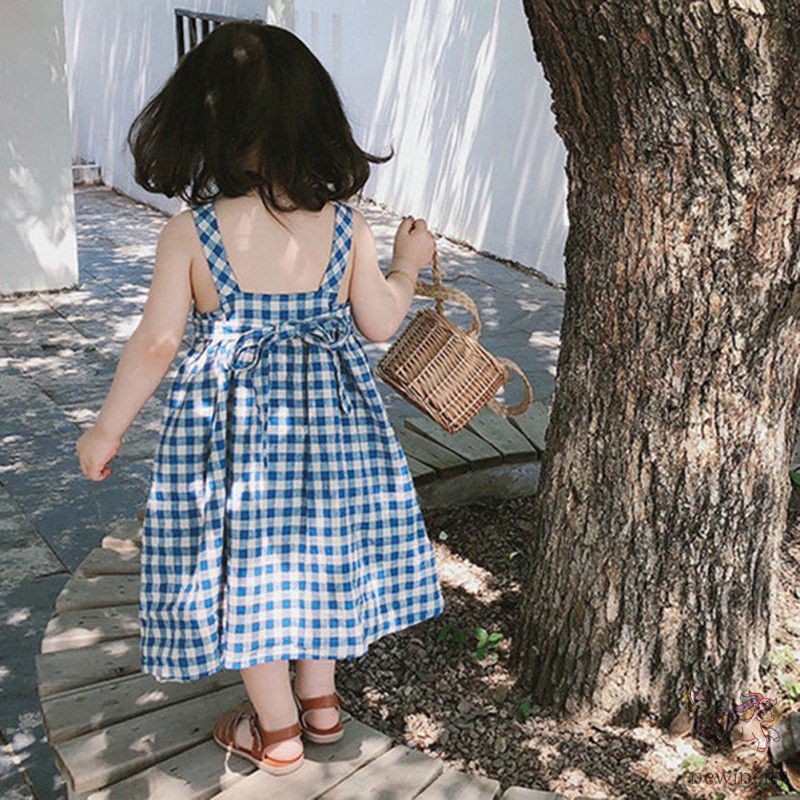 Đầm công chúa thiết kế họa tiết caro dễ thương đáng yêu kiểu Hàn thời trang mùa hè dành cho bé gái