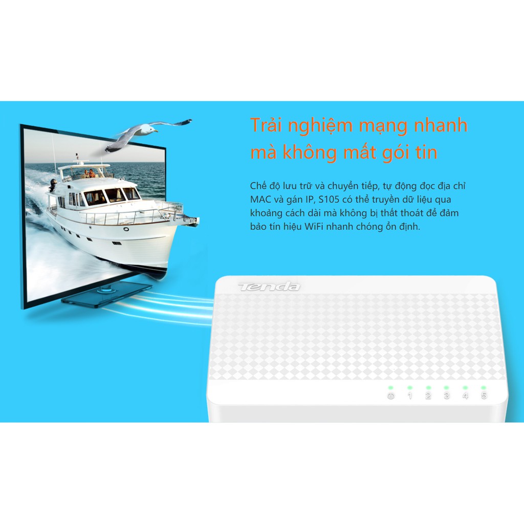 Tenda Bộ chia cổng internet 5 cổng 10/100Mbps S105 - Hàng Chính Hãng