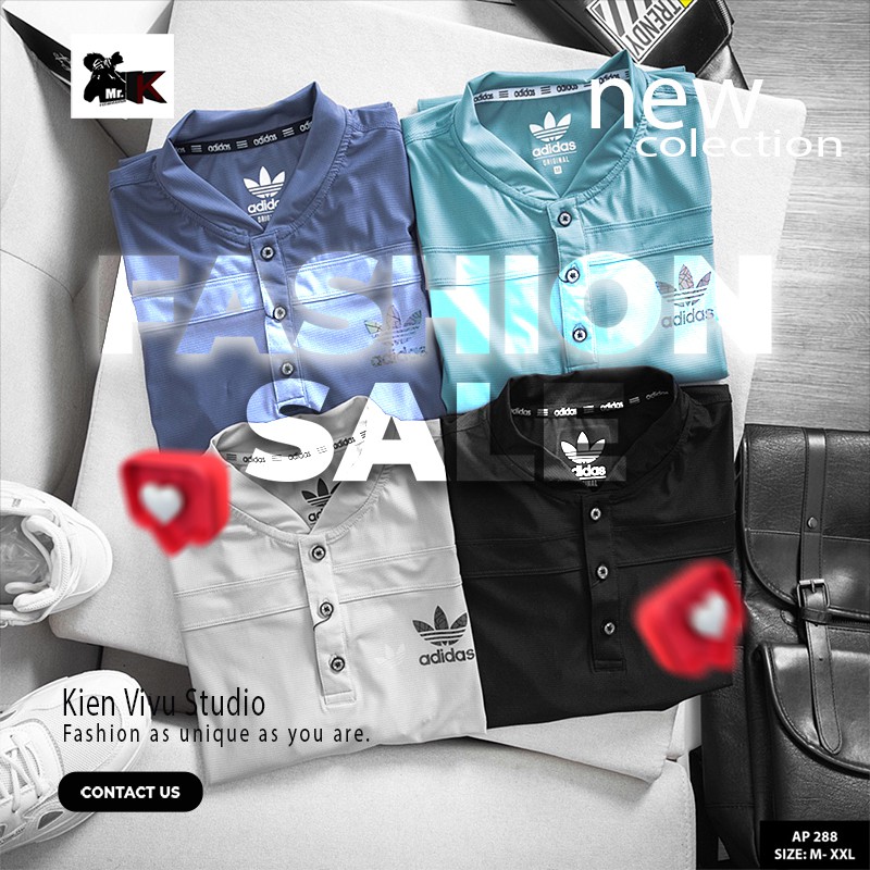Áo thun addas cổ trụ, hàng Việt Nam Xuất khẩu cao cấp 80% polyester 20%cotton Form slimfit