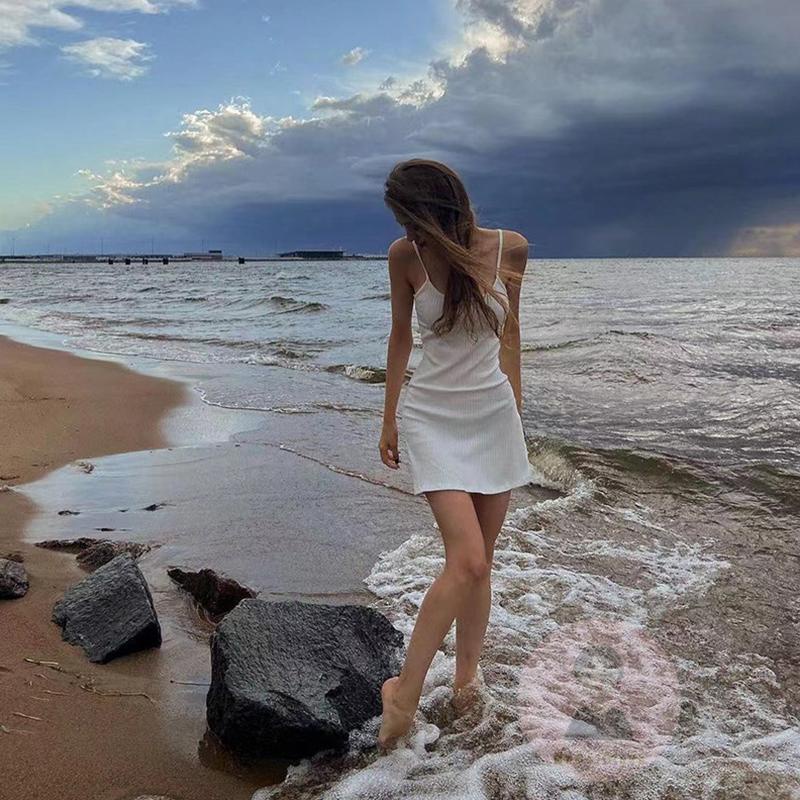 Đầm Hai Dây Màu Sắc Trơn Thời Trang Mùa Hè Quyến Rũ Cho Nữ