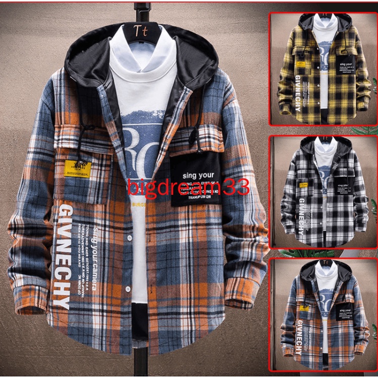 Áo Khoác Sơ Mi Kẻ Ô Vuông Có Mũ Trùm Đầu Phong Cách Hàn Quốc Dễ Phối Đồ Cho Nam | BigBuy360 - bigbuy360.vn