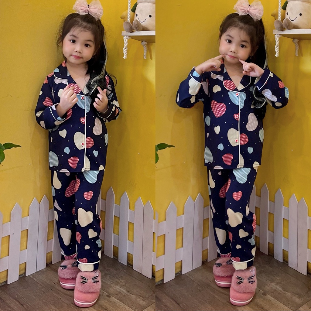 [11-22kg] Bộ đồ dài tay pijama kate lụa cho bé gái T184