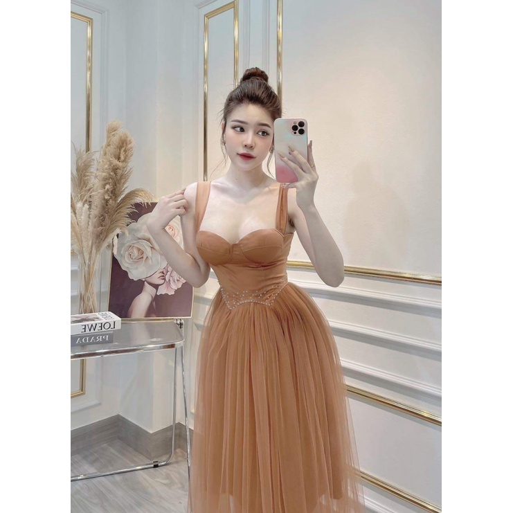 (MẪU MỚI) ĐẦM LƯỚI ĐÍNH CƯỜM HAI DÂY BẢN LỚN HÀNG THIẾT KẾ SIÊU HOT PU HHP