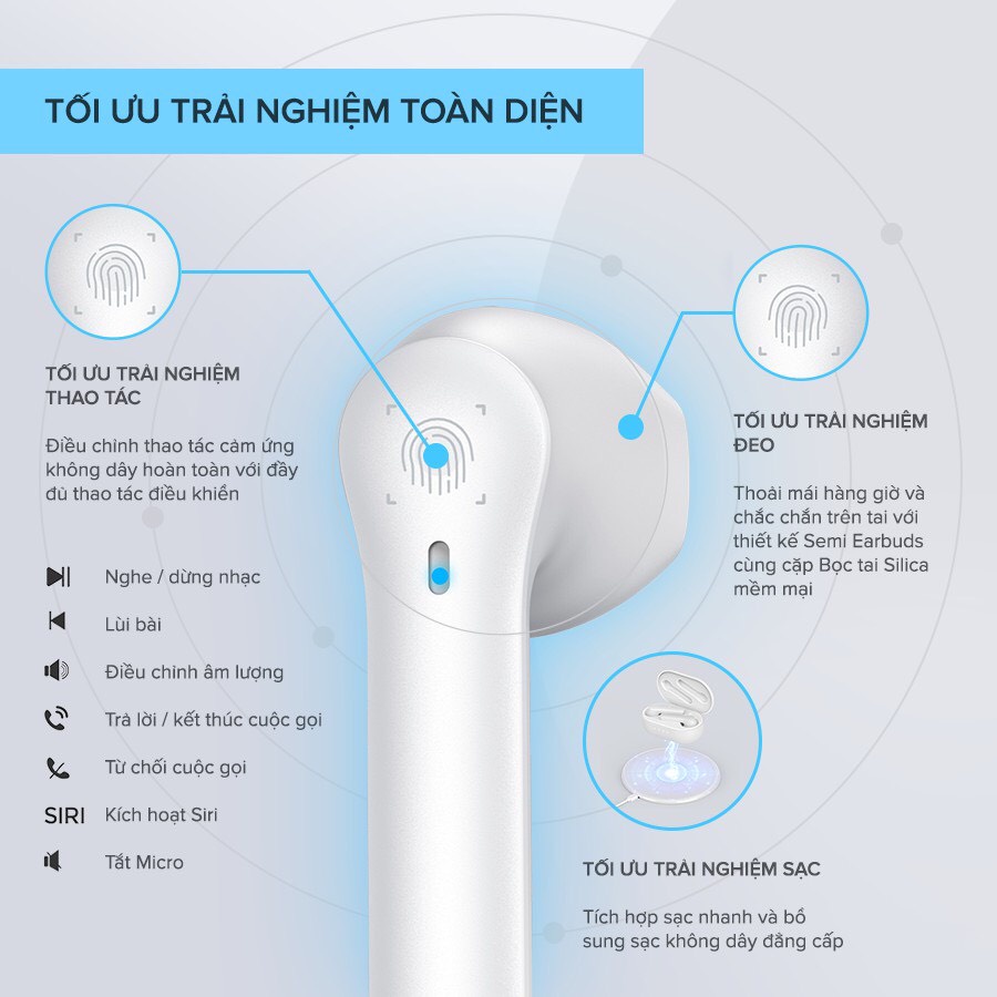 Tai Nghe TWS MPOW MX3, Hỗ Trợ Sạc Không Dây, BT 5.0, Kháng Nước IPX4, Nghe Đến 20H - Chính Hãng - Bảo Hành 12 Tháng
