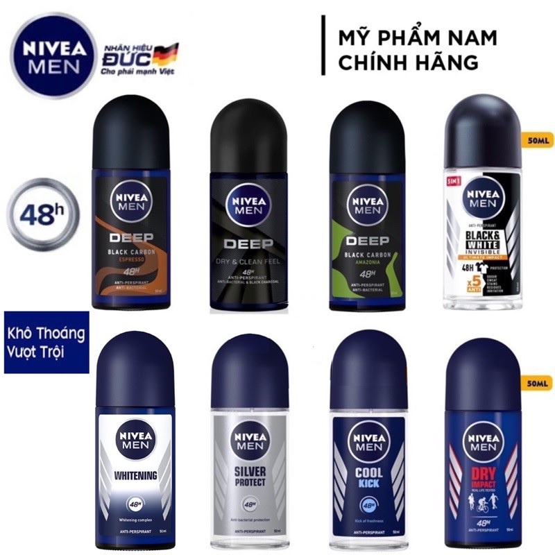 Lăn khử mùi nam Nivea men 50ml Deep | Black & White | Dry Impact | Silver Protect | Amazon | Espresso | Cool Kick