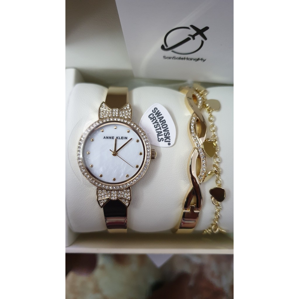 [SĂN SALE] Đồng Hồ Nữ ANNE KLEIN Mother of Pearl Dial Quartz Ladies Watch and Bracelet Set