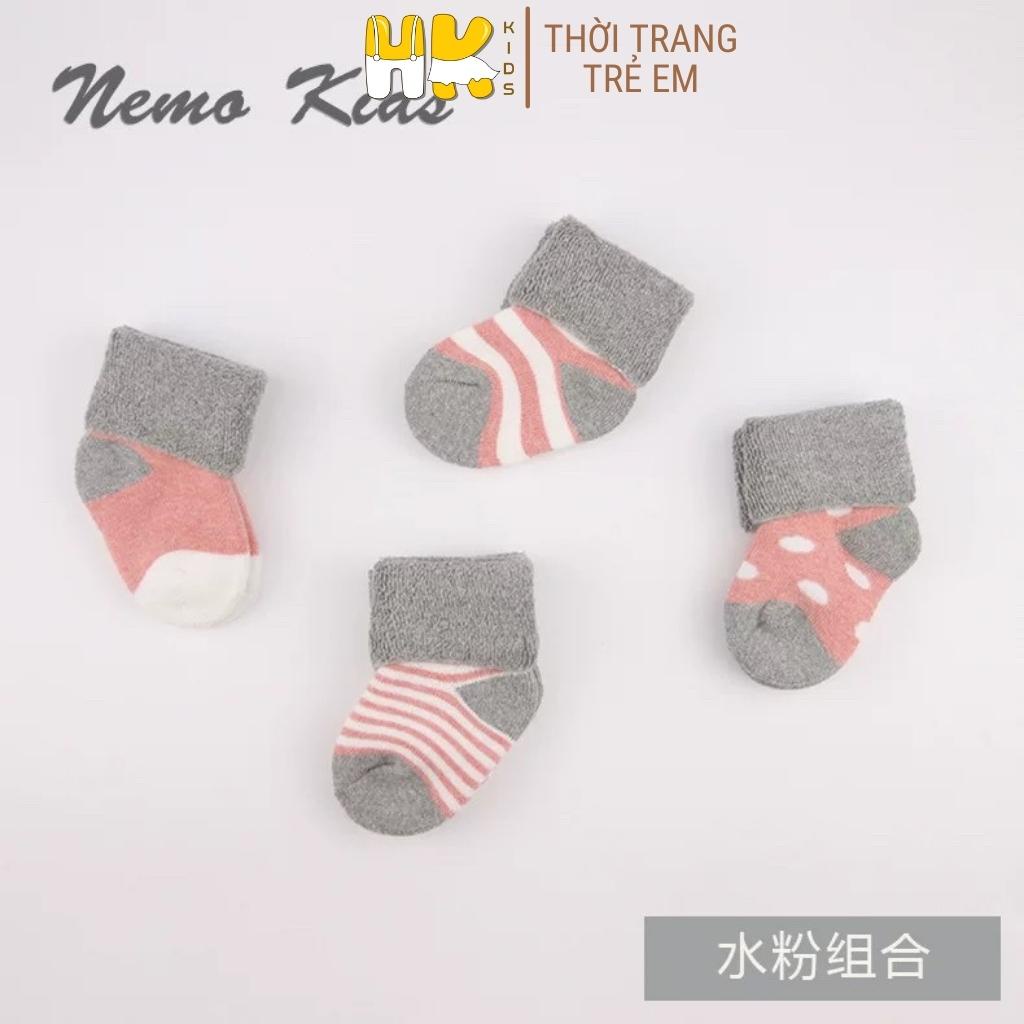 Set 4 đôi tất chân siêu dày cho bé NEMOKIDS, chất len xù mềm mịn và rất dày cho bé sơ sinh đến 3 tuổi - HK KIDS