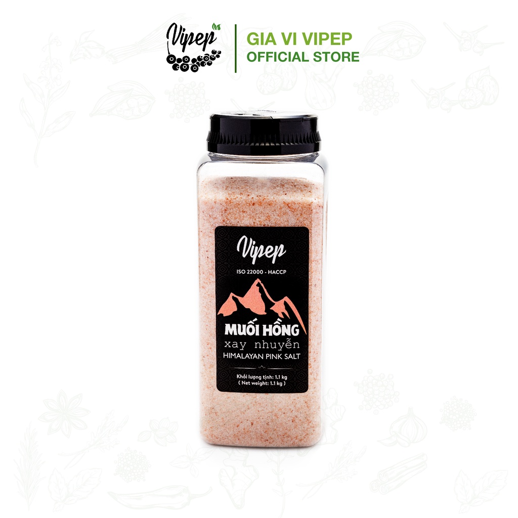 Muối hồng Himalaya Vipep xay nhuyễn nhiều khoáng chất dinh dưỡng hũ lớn 1.1kg từ muối hạt nguyên chất 100%