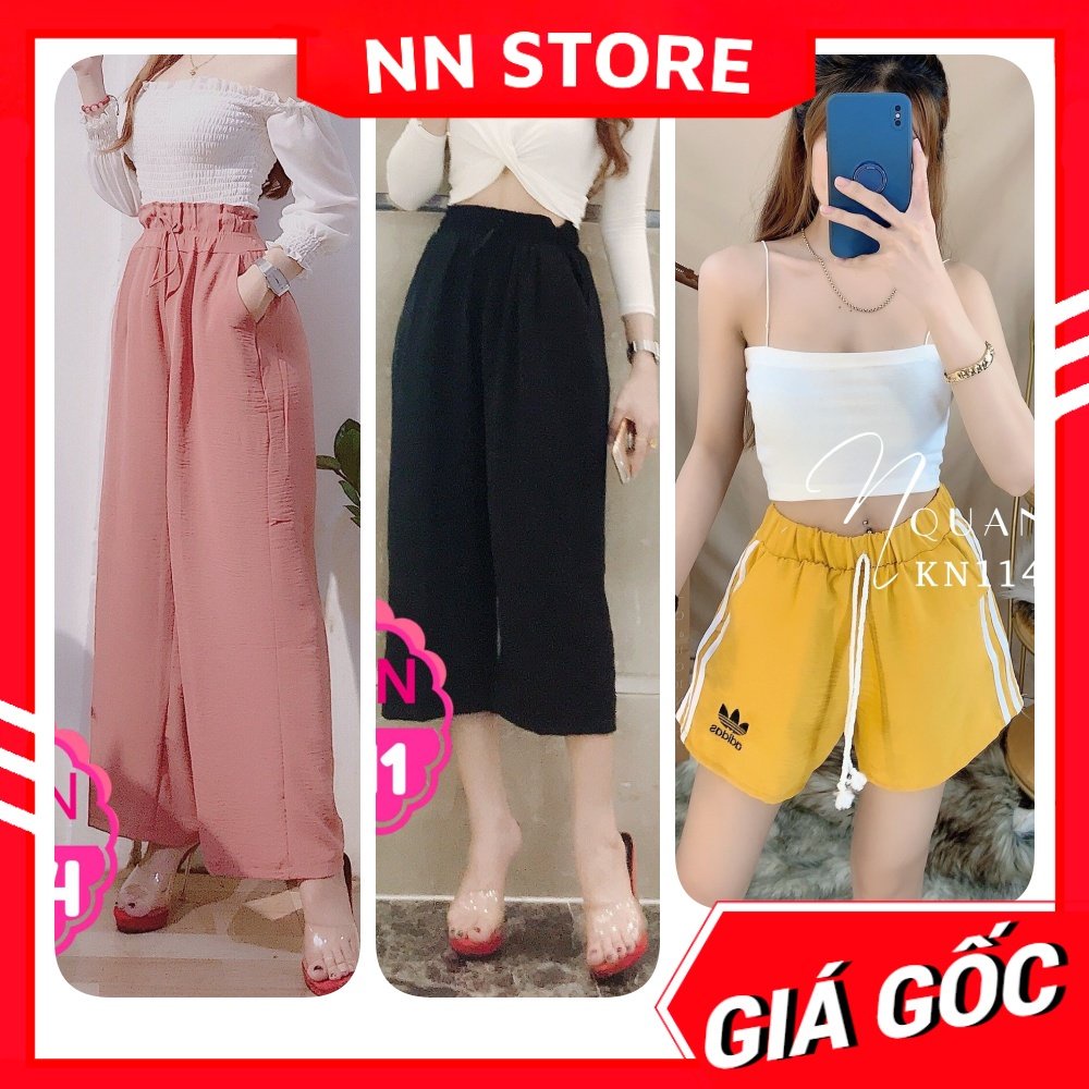 Quần đũi ống rộng lưng thun 🛑 Quần ống rộng dài lửng đùi nữ chất đũi siêu mềm mát TS44 TS41