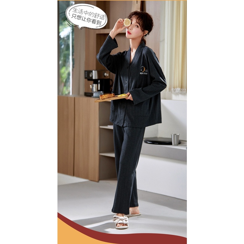 Đồ Ngủ Nữ dài tay Kimono cổ YUKATA phong cách Nhật Bản 2021 DN011 .TRƠN ảnh thật (Chất thun cotton mềm) | BigBuy360 - bigbuy360.vn