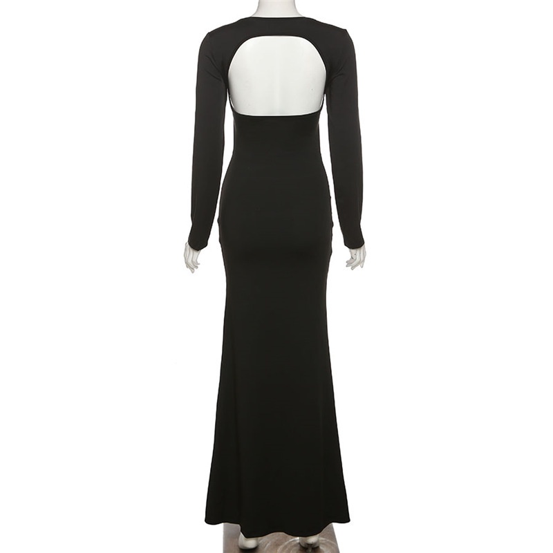 Đầm Tay Dài Cổ Vuông Màu Trơn Quyến Rũ Thời Trang Cho Nữ