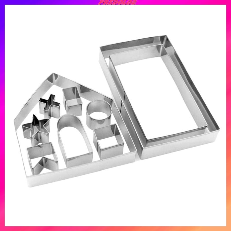 Bộ 10 Khuôn Cắt Bánh Quy 3D Bằng Thép Không Gỉ Hình Ngôi Nhà Gừng Giáng Sinh