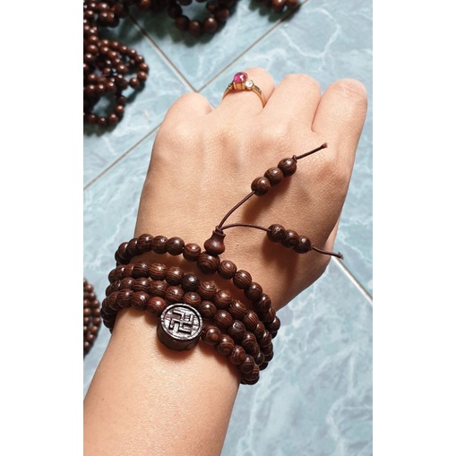 Vòng, tràng gỗ mun đuôi charm chữ Vạn  6ly, 7ly, 8ly