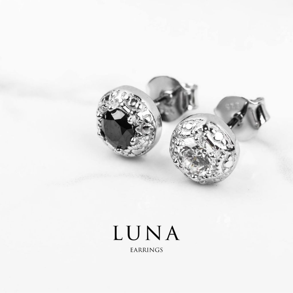 Khuyên tai bạc nam, nữ HeliSilver Luna - Đá Trắng KTB107