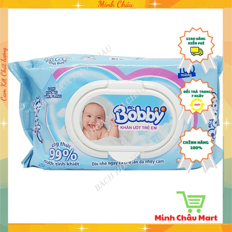 Khăn Ướt Bobby 100 Tờ Không Mùi / Có Mùi Dịu Nhẹ