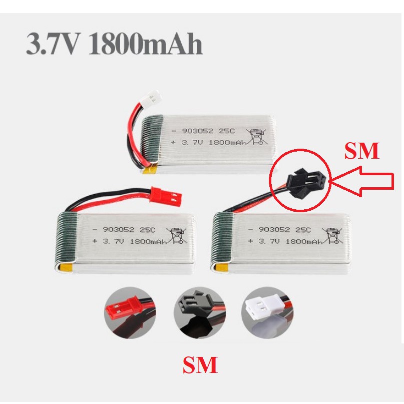 Pin sạc 3.7v 1800mah cổng nối SM dùng cho flycam