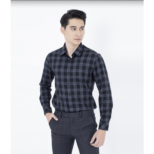 ÁO SƠ MI DÀI TAY ALS27501 ĐEN KẺ CARO XANH