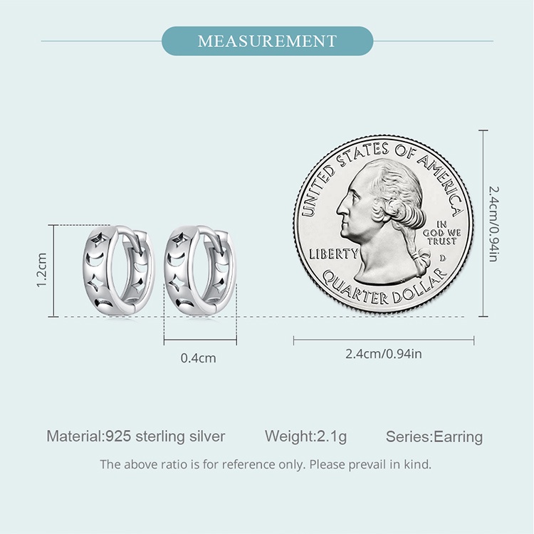 Bông tai BAMOER SCE1498 bạc 925 hình mặt trăng ngôi sao cho nam và nữ