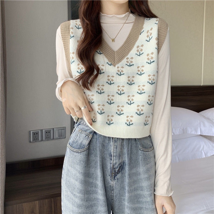 Áo không tay cổ chữ V thời trang phong cách vintage Hàn Quốc