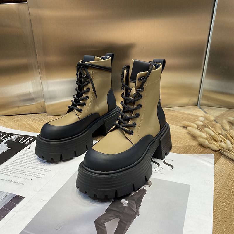 Giày Bốt Martin Mũi Tròn Đế Dày Tăng Chiều Cao Kiểu Anh Thời Trang Mùa Thu 2022 Cho Nữ