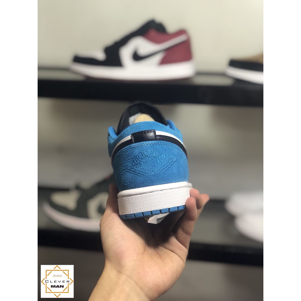 (FREESHIP+FULLBOX) Giày Thể Thao AIR JORDAN 1 Low Laser Blue (GS) đen Trắng Gót Xanh Dương Cổ Thấp Clever Man Store