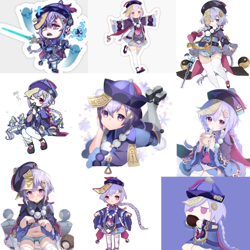 Hình dán Sticker Qiqi Genshin impact 30-60 ảnh ép lụa khác nhau chống xước chống nước