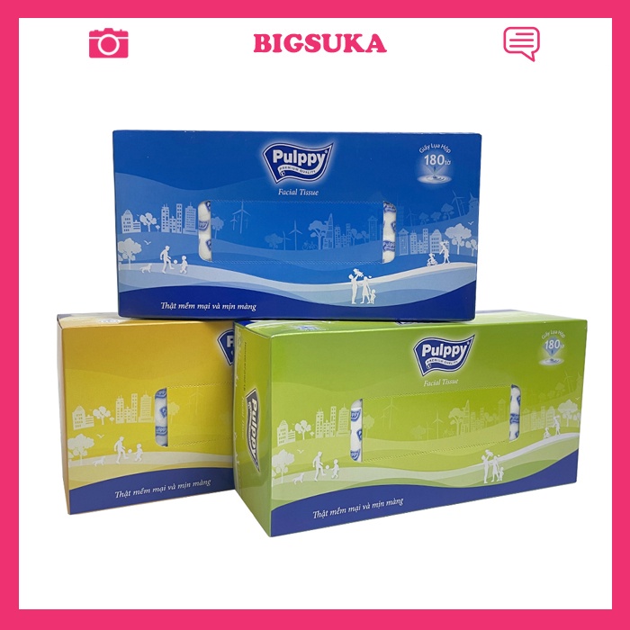 Khăn giấy ăn vuông Pulppy 180 tờ, Khăn hộp cao cấp BIGSUKA