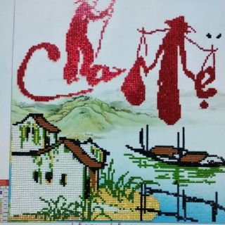 (ĐÃ ĐÍNH) Tranh đá thành phẩm CHA MẸ DF160