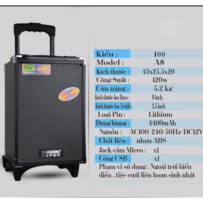 Loa kéo bluetooth nghe nhạc từ điện thoại Kèm 1 micro không dây
