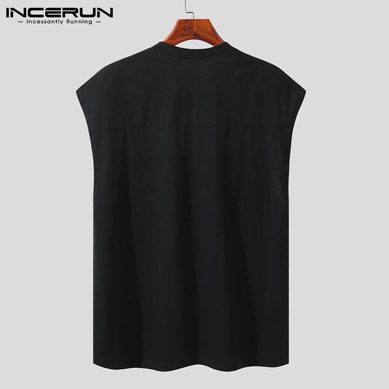Áo thun INCERUN ba lỗ màu trơn thời trang mùa hè cho nam