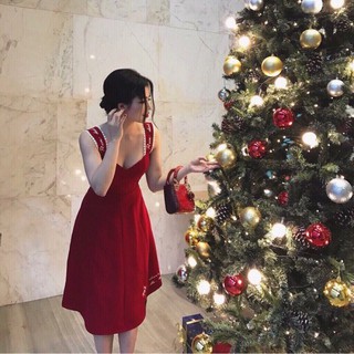 Đầm cúp ngực chun sau thêu hoa 💋dự tiệc cao cấp