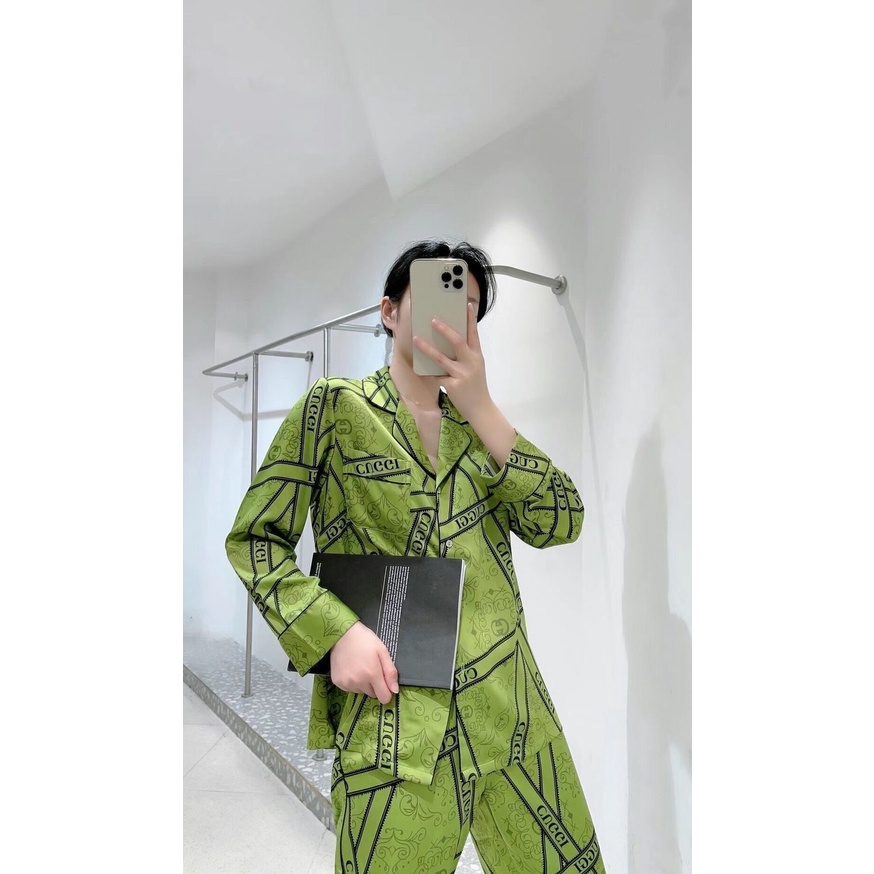 Bộ đồ ngủ tay dài chất liệu lụa mát thời trang xuân thu quyến rũ cho nữ