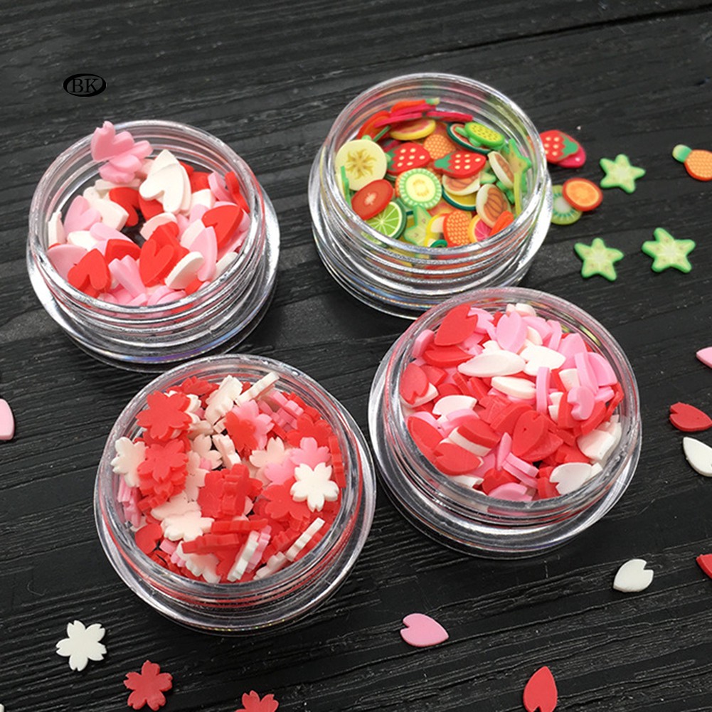 Hộp hạt trang trí móng tay nghệ thuật DIY hình trái tim/ hoa/ trái cây 3D đất sét polymer thời trang