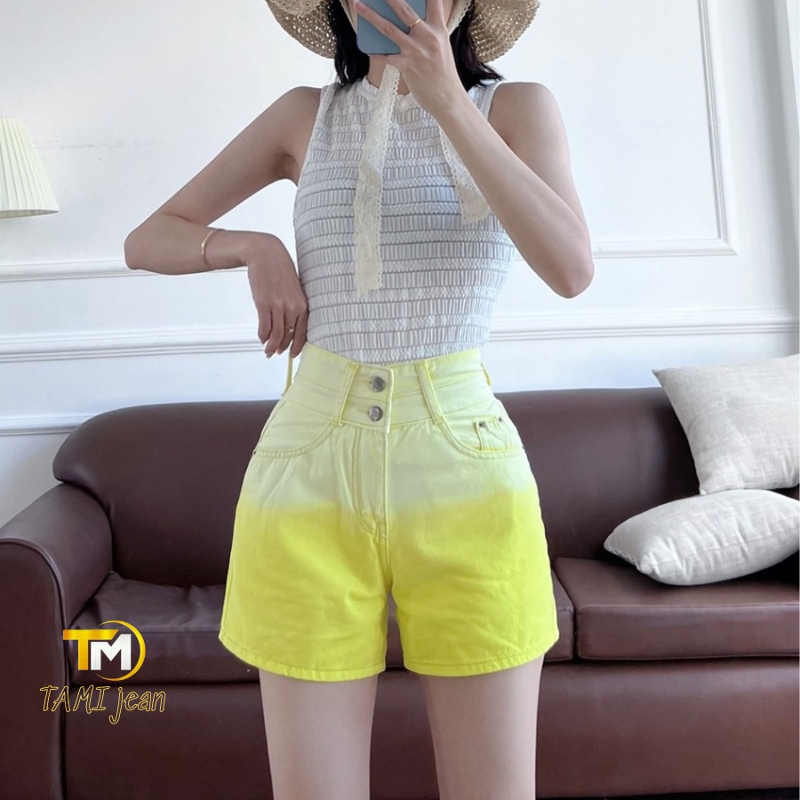 Quần short kaki wast màu, quần đùi loang chất kaki lưng cao bảng to 2 nút