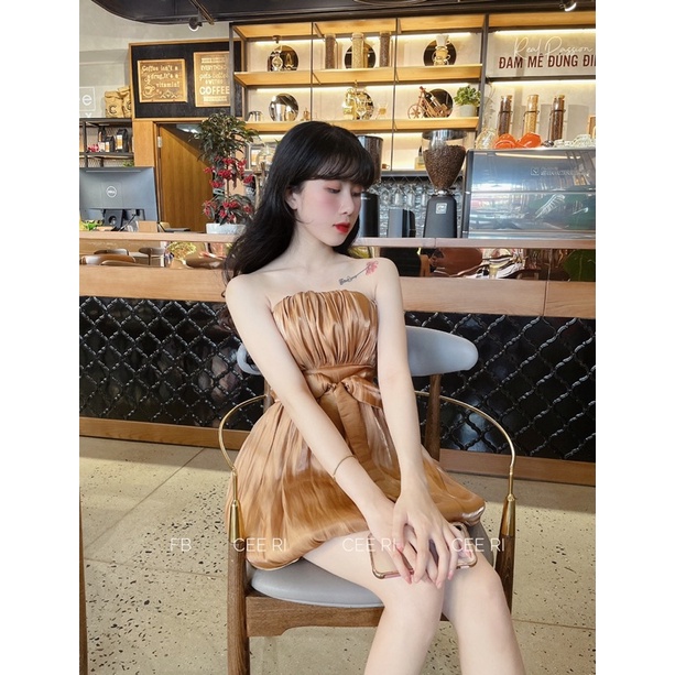 [ ẢNH THẬT - MẪU ĐỘC QUYỀN SHOP CEERI ] Váy tơ cúp ngực thắt nơ xinh