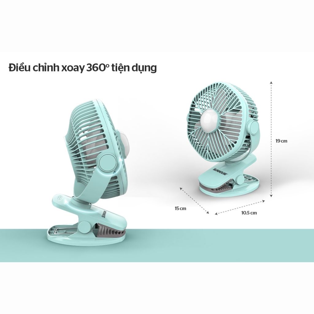 Quạt sạc tích điện mini SUNHOUSE SHD7111 kẹp bàn , thiết kế cầm tay , để bàn nhỏ gọn cute pin trâu không ồn - Xiaomi HN