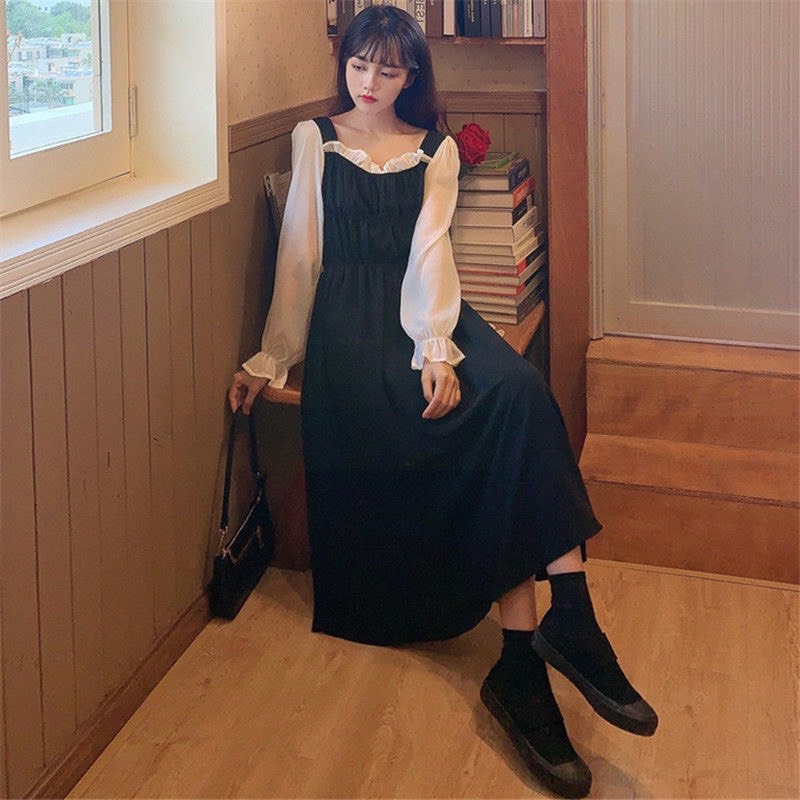 Ảnh thật váy nhung bánh bèo tay bồng cổ vuông dáng dài