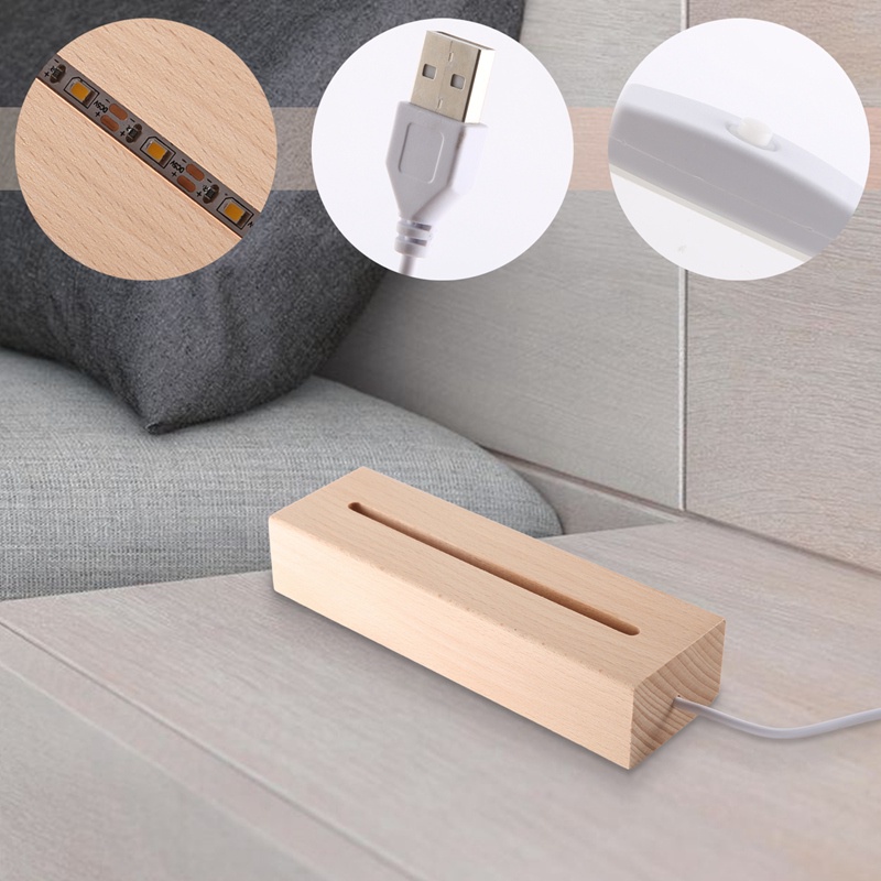 Đế Đèn LED Hình Chữ Nhật Bằng Gỗ Kèm Giá Đỡ Trưng Bày Acrylic / Đèn Định Vị Nghệ Thuật